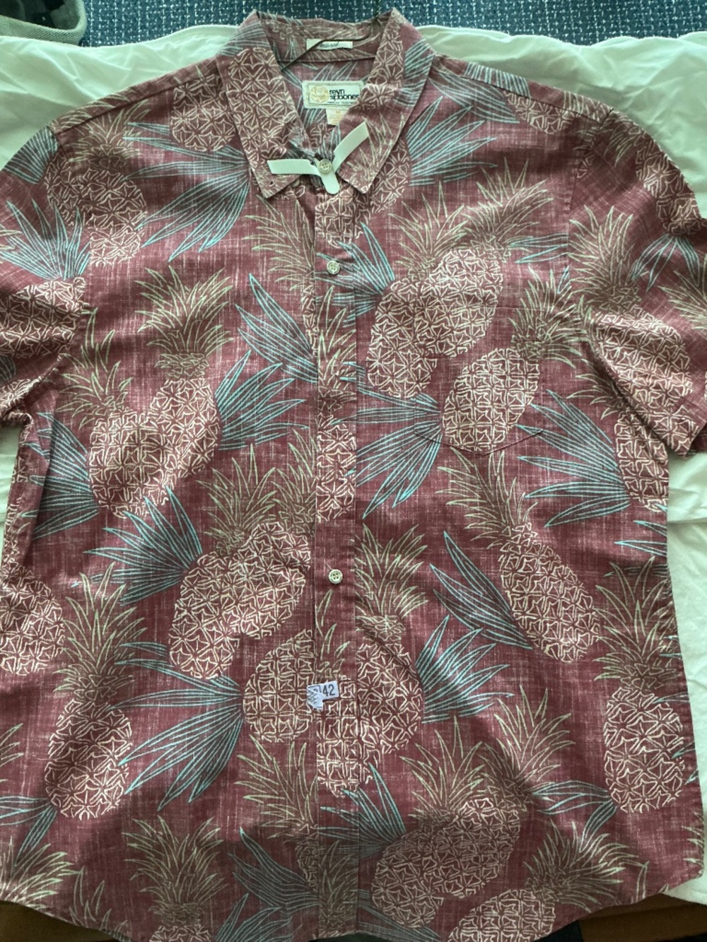 Reyn Spooner Pineapple Geometric Reverse Print Shirt M Tailored Maroon
